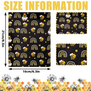 Whaline 14Pcs Summer Bee Faux Leather Sheet Yellow Black Honeycomb Bee Synthetic Leather Mixed Fabric Crafts for Summer Earring Craft Bag Hair Bow DIY Gift Making, 8.3 x 6.3 Inch