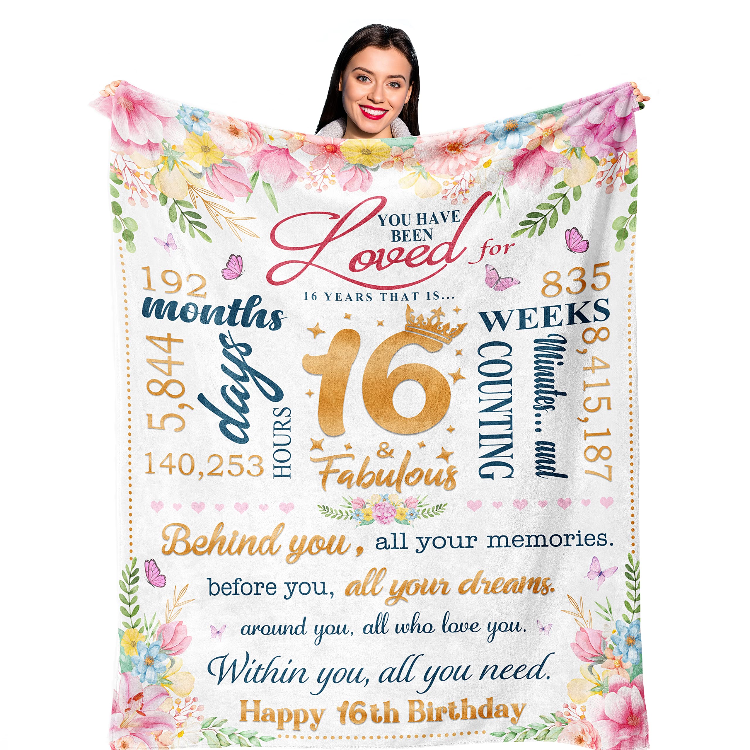 Ruvinzo Sweet 16 Gifts for Girls, 16th Birthday Gifts for Girls, 16 Year Old Girl Gift Ideas, Best Sweet Birthday Gifts for 16 Year Old Girl, Cool Sweet Sixteen Gifts Blanket 60” x 50” for Girls