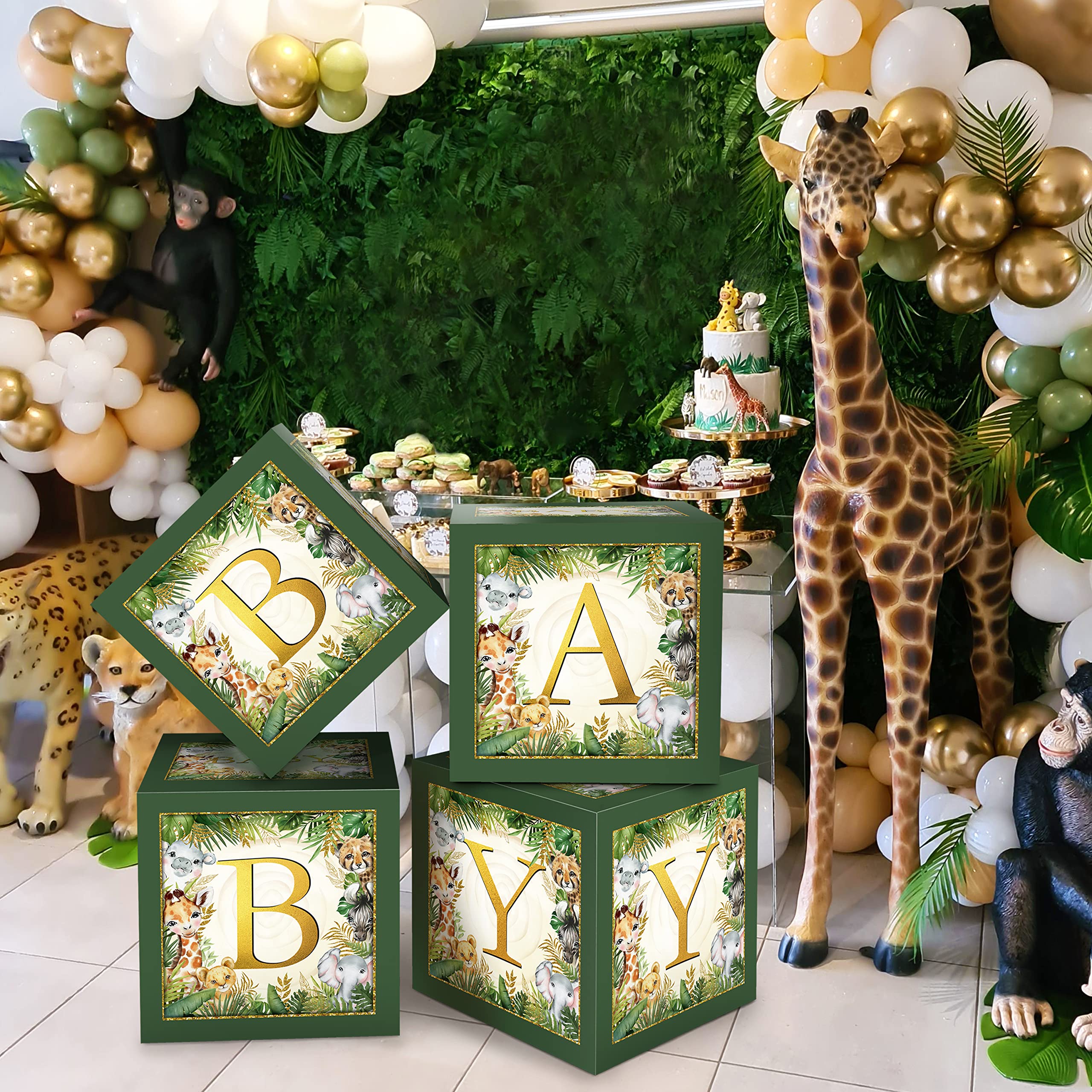 Jungle Safari Baby Boxes with Letters for Baby Shower Decorations Boy Girl Jungle Animal Theme Decor Balloon Blocks for Jungle Safari Baby Shower Gender Reveal Birthday Party Supplies