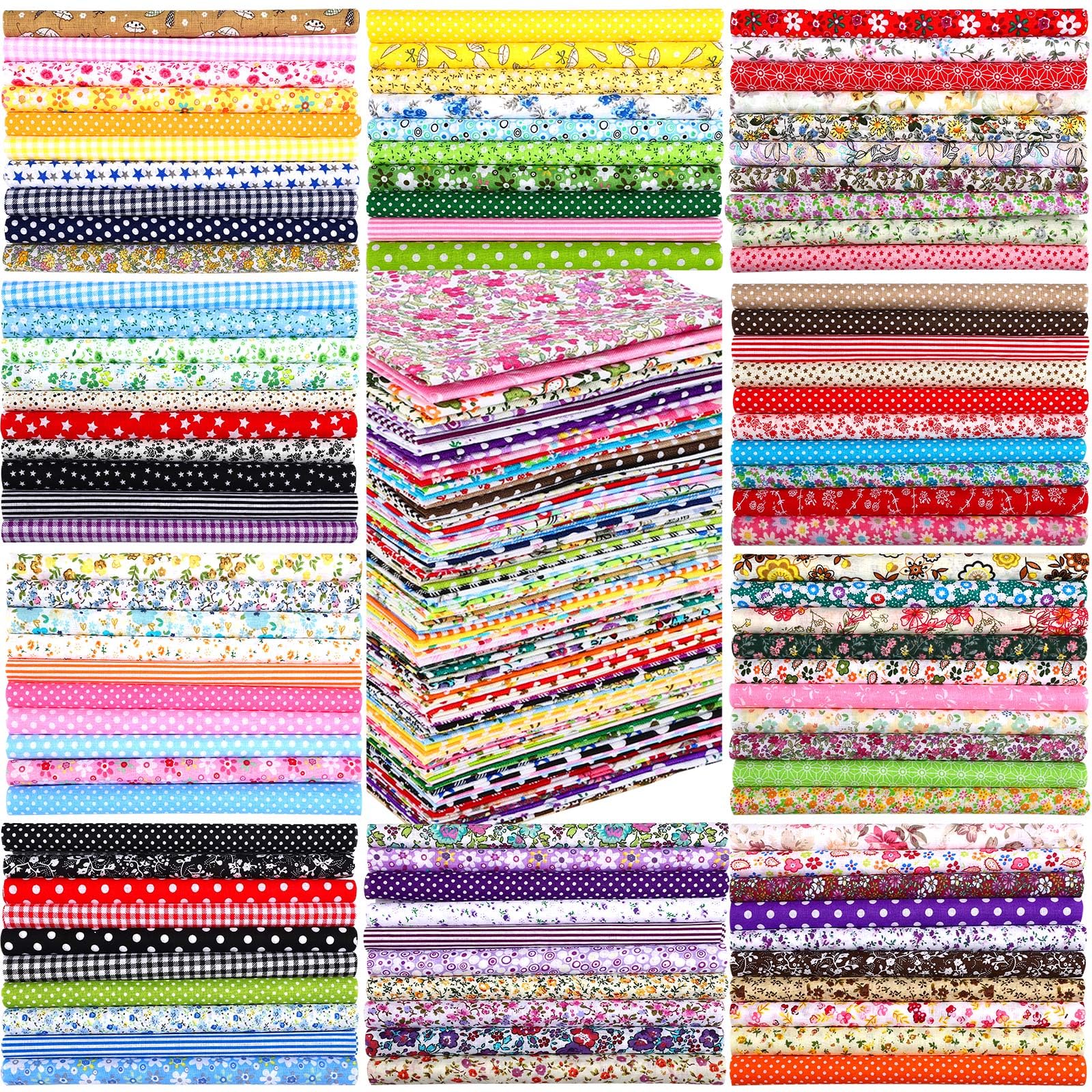 Newwiee 200 Pcs 8 x 8 Inch Cotton Fabric Bundle Precut Cotton Craft Fabric Multi Color Printed Floral Square Patchwork Fabric Sewing Quilting Fabric Supplies for Kids DIY Craft Scrapbooking