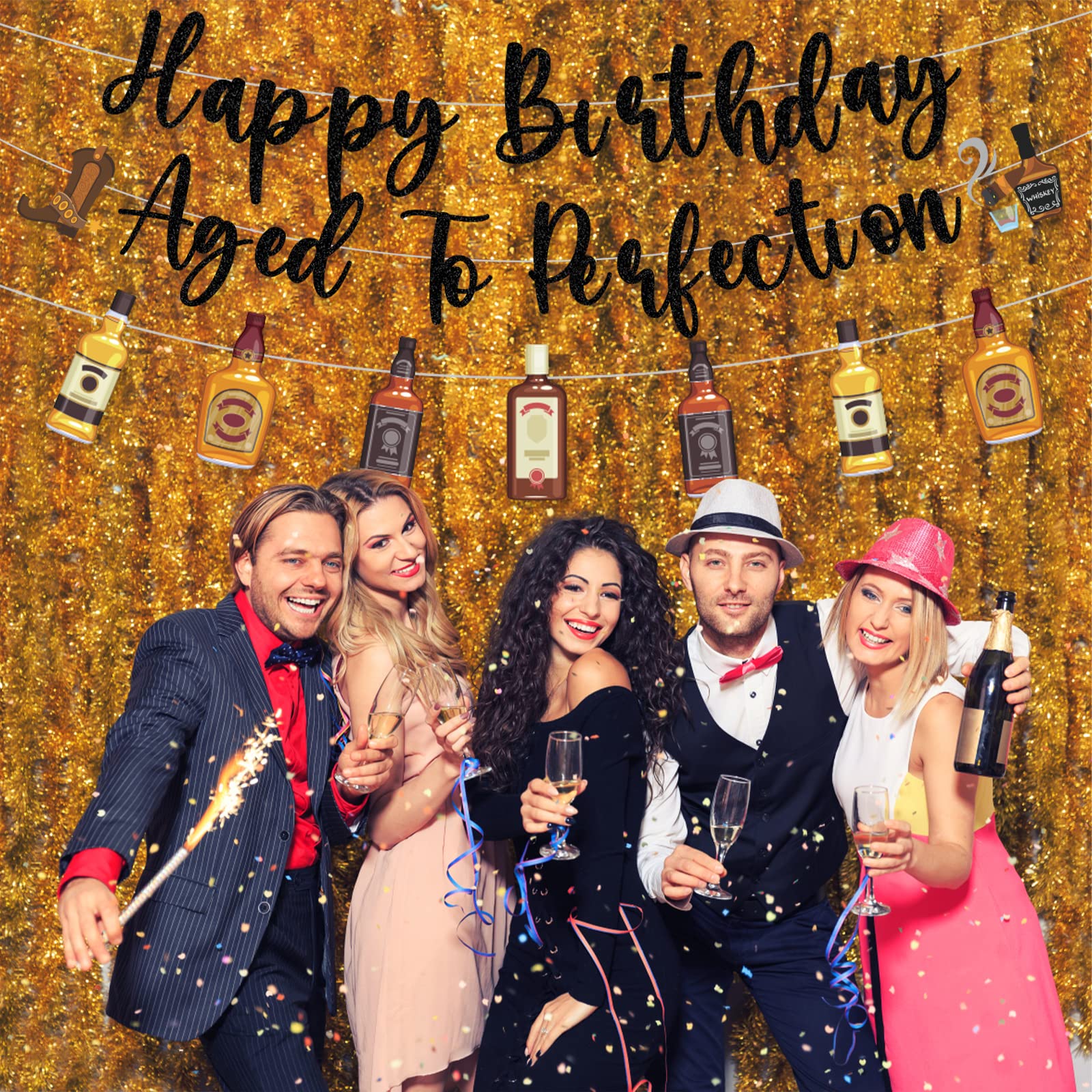 Refavor Happy Birthday Banner Men - 3pcs Aged to Perfection Birthday Decorations Party Supplies Wine Whiskey Bday Party Banner Decorations Adults Beer Theme Birthday Party Decor Banners