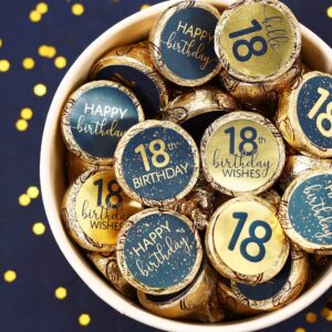 Navy Blue and Gold 18th Party Favor Chocolate Kisses Candy Stickers - 180 Count, 18th Birthday Decorations