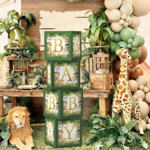 Jungle Safari Baby Boxes with Letters for Baby Shower Decorations Boy Girl Jungle Animal Theme Decor Balloon Blocks for Jungle Safari Baby Shower Gender Reveal Birthday Party Supplies