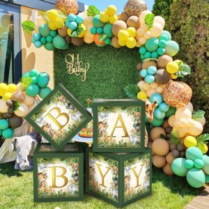 Jungle Safari Baby Boxes with Letters for Baby Shower Decorations Boy Girl Jungle Animal Theme Decor Balloon Blocks for Jungle Safari Baby Shower Gender Reveal Birthday Party Supplies