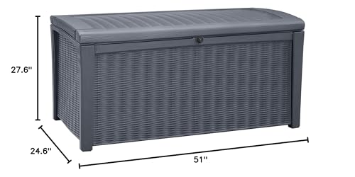 Keter Borneo 110 Gallon All Weather Weatherproof Rattan Wicker Resin Outdoor Patio Porch Garden Deck Organization Storage Box Bench, Grey (2 Pack)