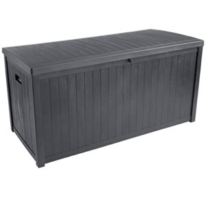 pure garden storage box - 113gal waterproof box for patio or pool storage - durable and fade-resistant resin deck box with lockable design (gray)