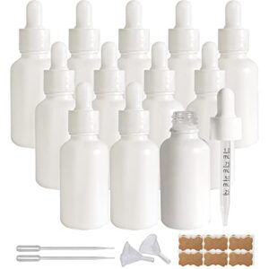 begiket 1oz white coated glass dropper bottle,12pcs 30ml eye dropper bottles for essential oils, cuticle oils, body oils, travel liquid leak-proof bottle,with white cap and pipettes