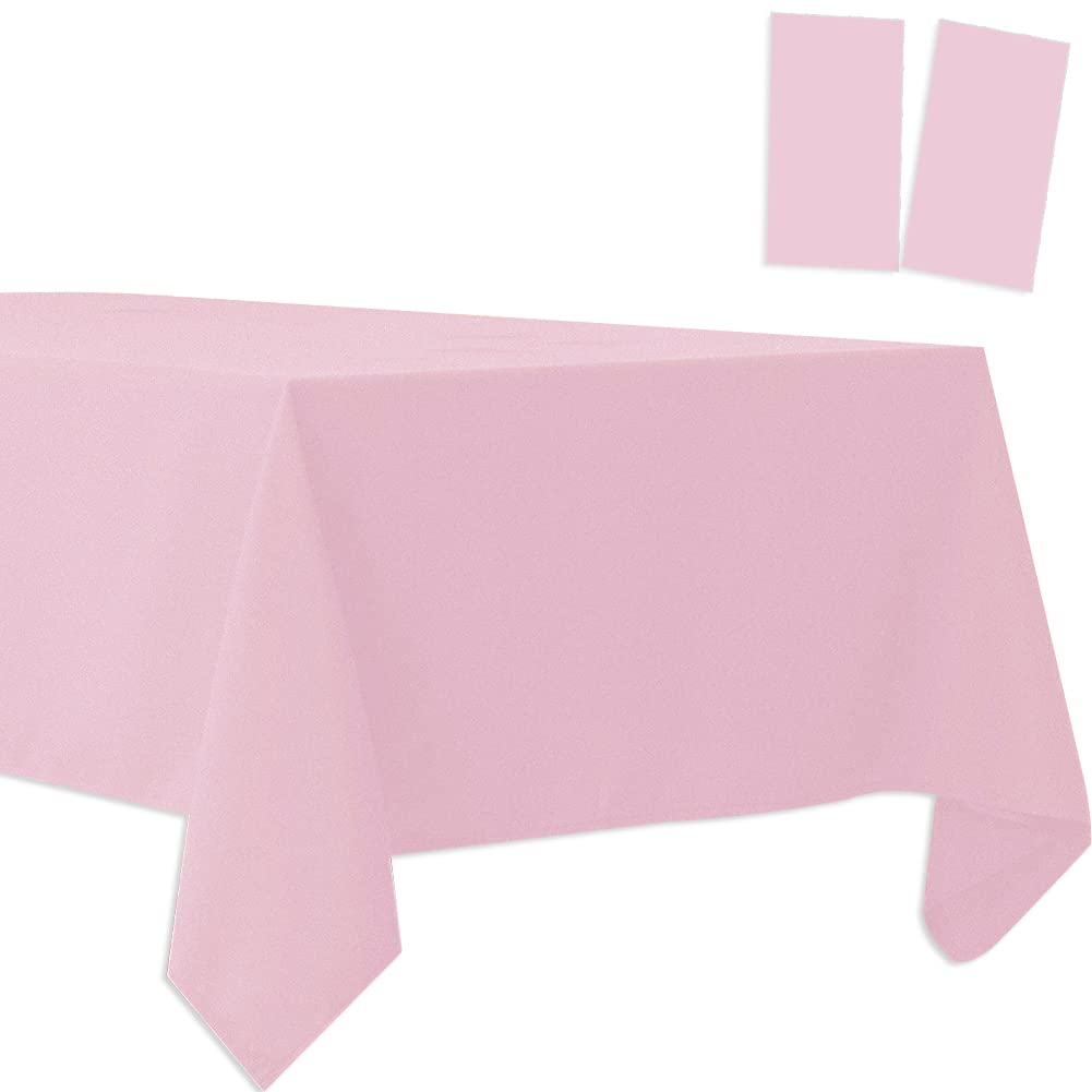 2 Pack Plastic Tablecloths Disposable Table Covers Plastic Table Cloths for BBQ Picnic Birthday Wedding Parties Waterproof and Oil-proof Table Cloth Light Weight Thin Light Pink TableCover 54 x 108 In