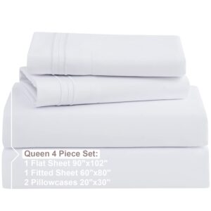 Nestl Double Brushed White Duvet Cover Queen Size 3 Piece Soft Queen Duvet Cover Set + Queen Sheets Set White 4 Piece Bed Sheets for Queen Size Bed