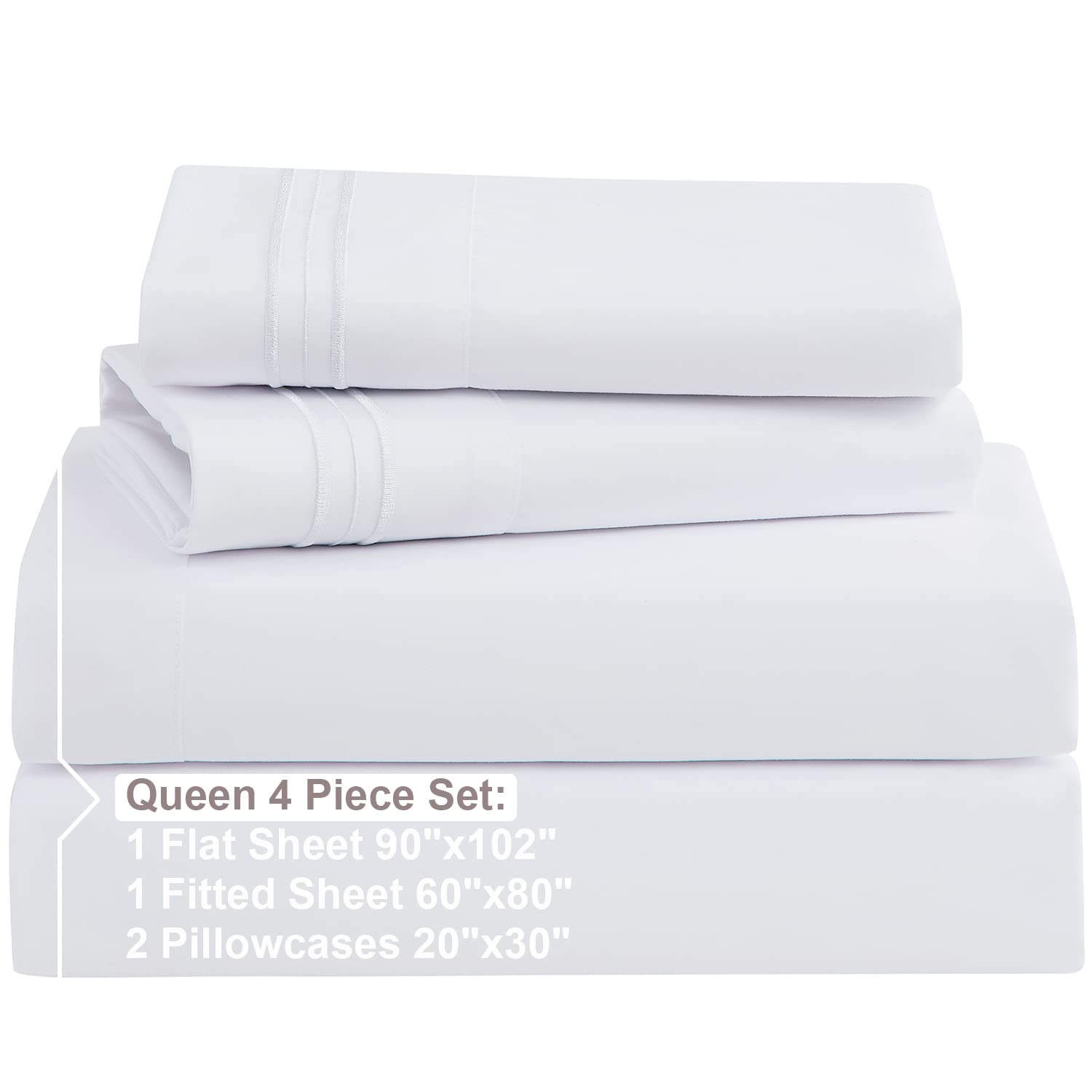 Nestl Double Brushed White Duvet Cover Queen Size 3 Piece Soft Queen Duvet Cover Set + Queen Sheets Set White 4 Piece Bed Sheets for Queen Size Bed