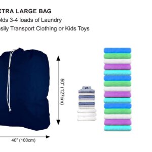 Super Extra Large Heavy Duty 100% Nylon Laundry Storage Bag, H U G E size: L 40" x H 50", Family size Bag with Locking Closure Drawstring, Machine Washable, XXL Organizer Bag. Made in USA (NAVY BLUE)