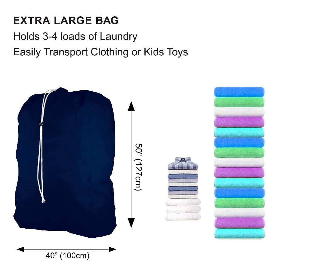 Super Extra Large Heavy Duty 100% Nylon Laundry Storage Bag, H U G E size: L 40" x H 50", Family size Bag with Locking Closure Drawstring, Machine Washable, XXL Organizer Bag. Made in USA (NAVY BLUE)