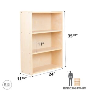 RRI Goods Child Three-Shelf Bookcase, Sturdy Birch Plywood Shelves for Daycare Storage of Books, Toys, Supplies, Smooth Natural Wood (34")