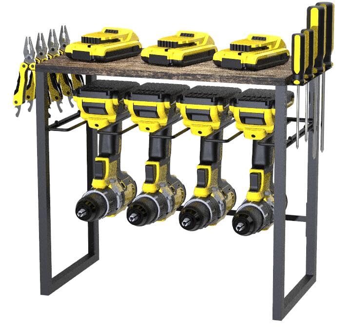 melos Tool Storage Holder, Wall Mount Style for Power Tool Drill as Heavy Duty Tool Shelf & Tool Rack with Compact Design