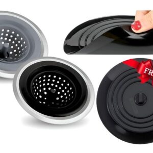 TIME OF SHOP - 1Pair Sink Strainers for Kitchen Sink Food Catcher with FREE Universal Drain Stopper. These Cleaning Products,Sink Stopper Kitchen Drain and Drain Cover Shower are Apartment Must Haves!