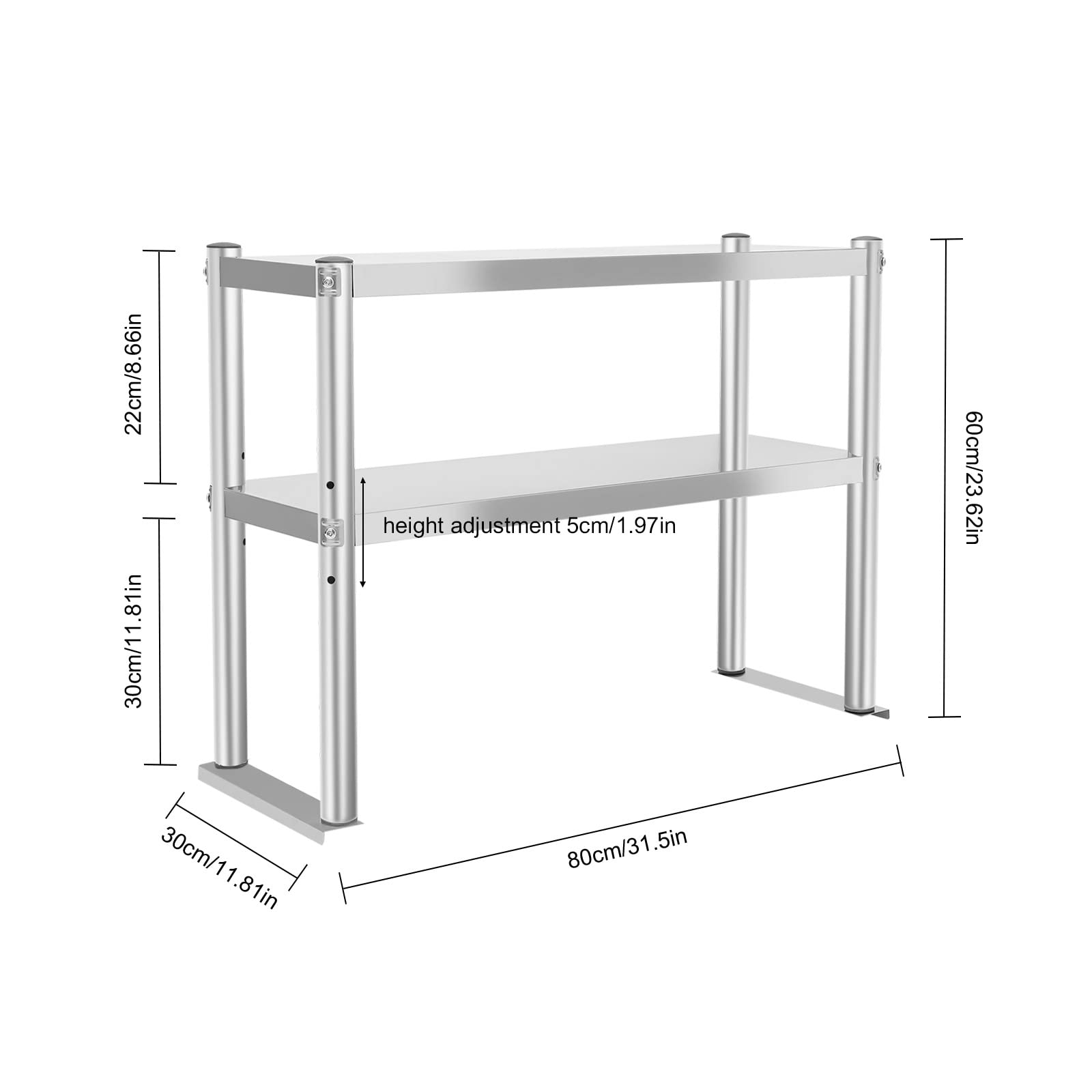 Double Overshelf Stainless Steel 12'' x 31'',Commercial 2 Tier Shelf for Prep & Work Table in Restaurant,Home and Kitchen,Double Tier Overshelf,Double Deck Overshelf,Kitchen Table with Adjustable