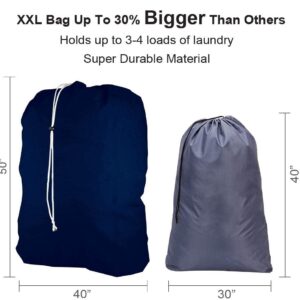 Super Extra Large Heavy Duty 100% Nylon Laundry Storage Bag, H U G E size: L 40" x H 50", Family size Bag with Locking Closure Drawstring, Machine Washable, XXL Organizer Bag. Made in USA (NAVY BLUE)