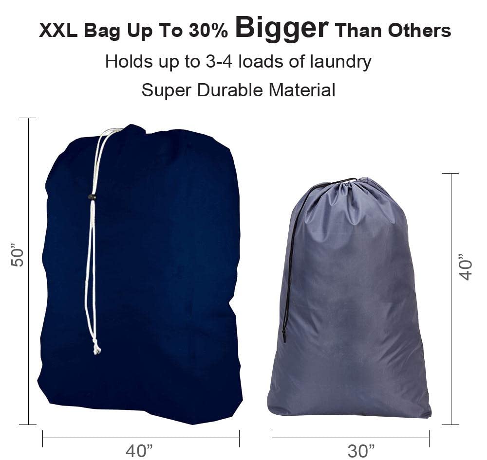 Super Extra Large Heavy Duty 100% Nylon Laundry Storage Bag, H U G E size: L 40" x H 50", Family size Bag with Locking Closure Drawstring, Machine Washable, XXL Organizer Bag. Made in USA (NAVY BLUE)