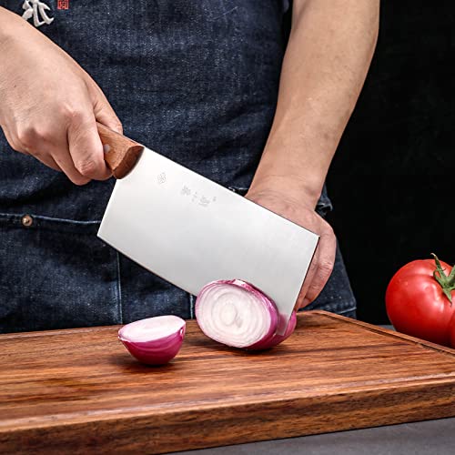 ZHANG XIAO QUAN SINCE 1628 Chinese Chef's Knife，Stainless Steel Meat And Vegetable Cleaver Knife with Ergonomic and Sturdy Wooden Handle