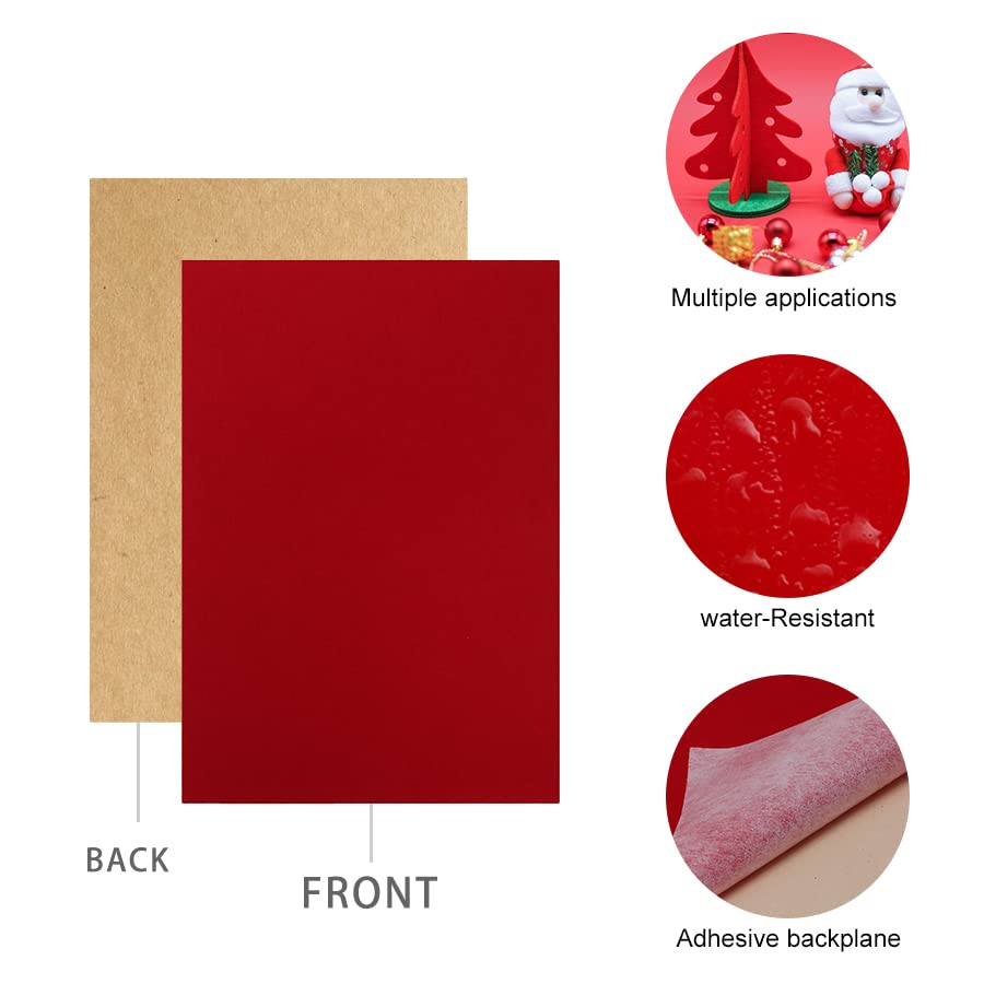 YaoHui 3PCS Self Adhesive Felt Sheet, Felt Sheets with Adhesive Backing, Peel and Stick Felt Sheets Adhesive Backed, A4 Size Felt Adhesive Sheet (8.3" x 11.8", Red)