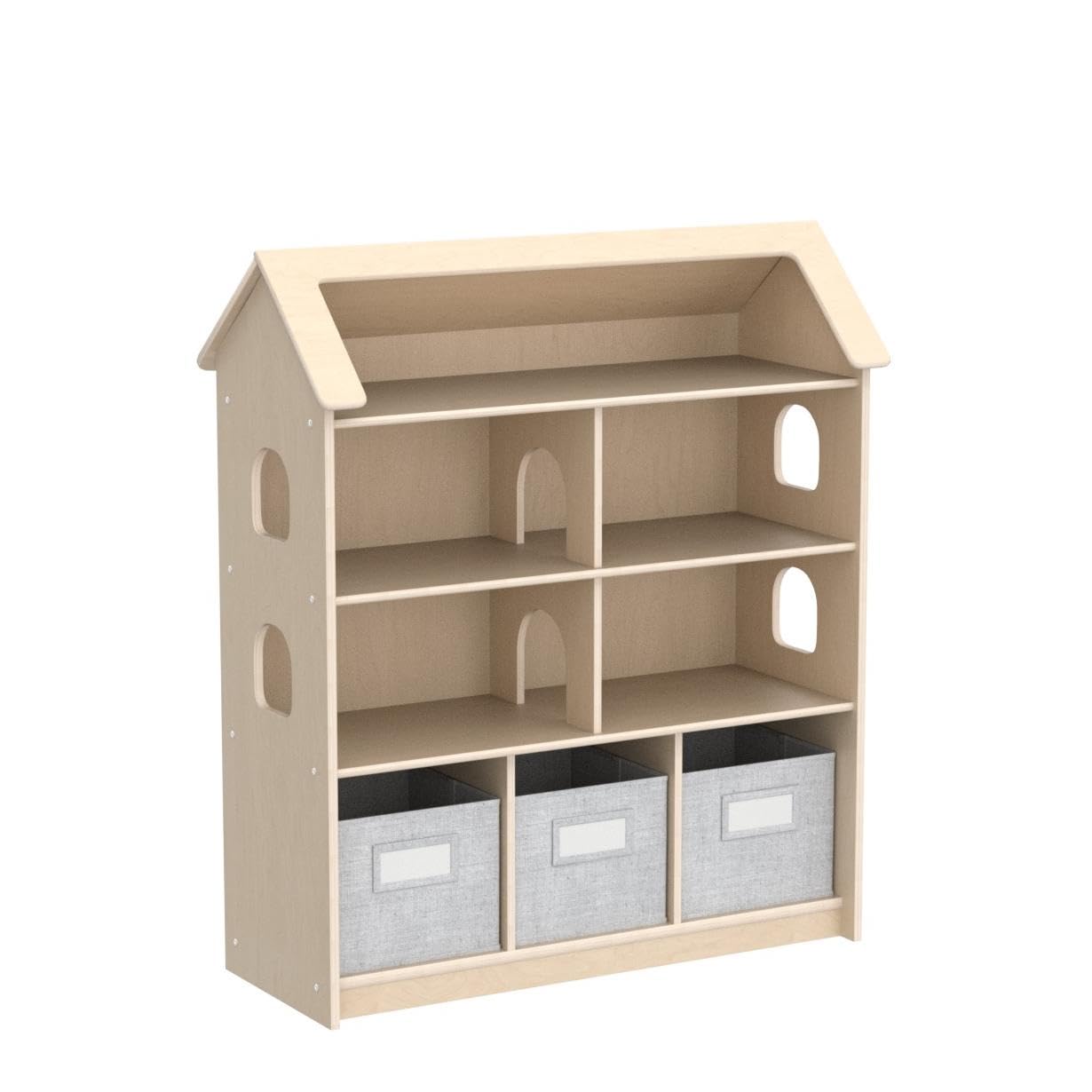 Guidecraft EdQ Dollhouse Bookcase - Natural: Kids' Wooden Organizer Shelves with Removable Storage Bins for Books, Dolls, and School Supplies | Children's Bedroom and Classroom Furniture