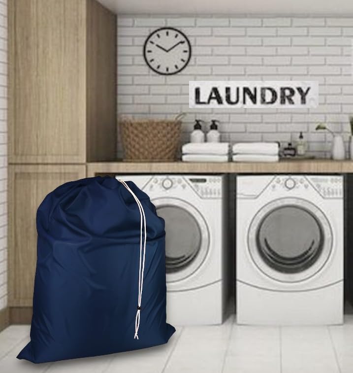 Super Extra Large Heavy Duty 100% Nylon Laundry Storage Bag, H U G E size: L 40" x H 50", Family size Bag with Locking Closure Drawstring, Machine Washable, XXL Organizer Bag. Made in USA (NAVY BLUE)