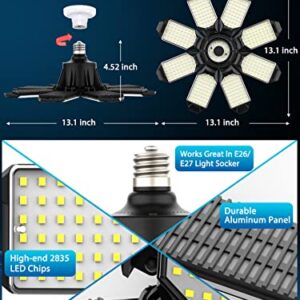 TANBABY 2 Pack Upgrade LED Garage Lights,Total 50000LM Deformable Best Garage Light Ceiling LED Shop Lights, 250W E26/E27 LED Light Garage Lighting with 8+1 Adjustable Panels Garage Bulb for Basement