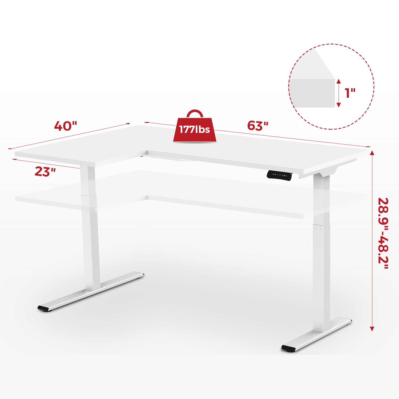 SANODESK 63-Inch Large Dual Motor L-Shaped Electric Height Adjustable Standing Desk - Reversible Panel - White Top/Black Frame - Ideal for Gaming, Home Office or Computer Workstation