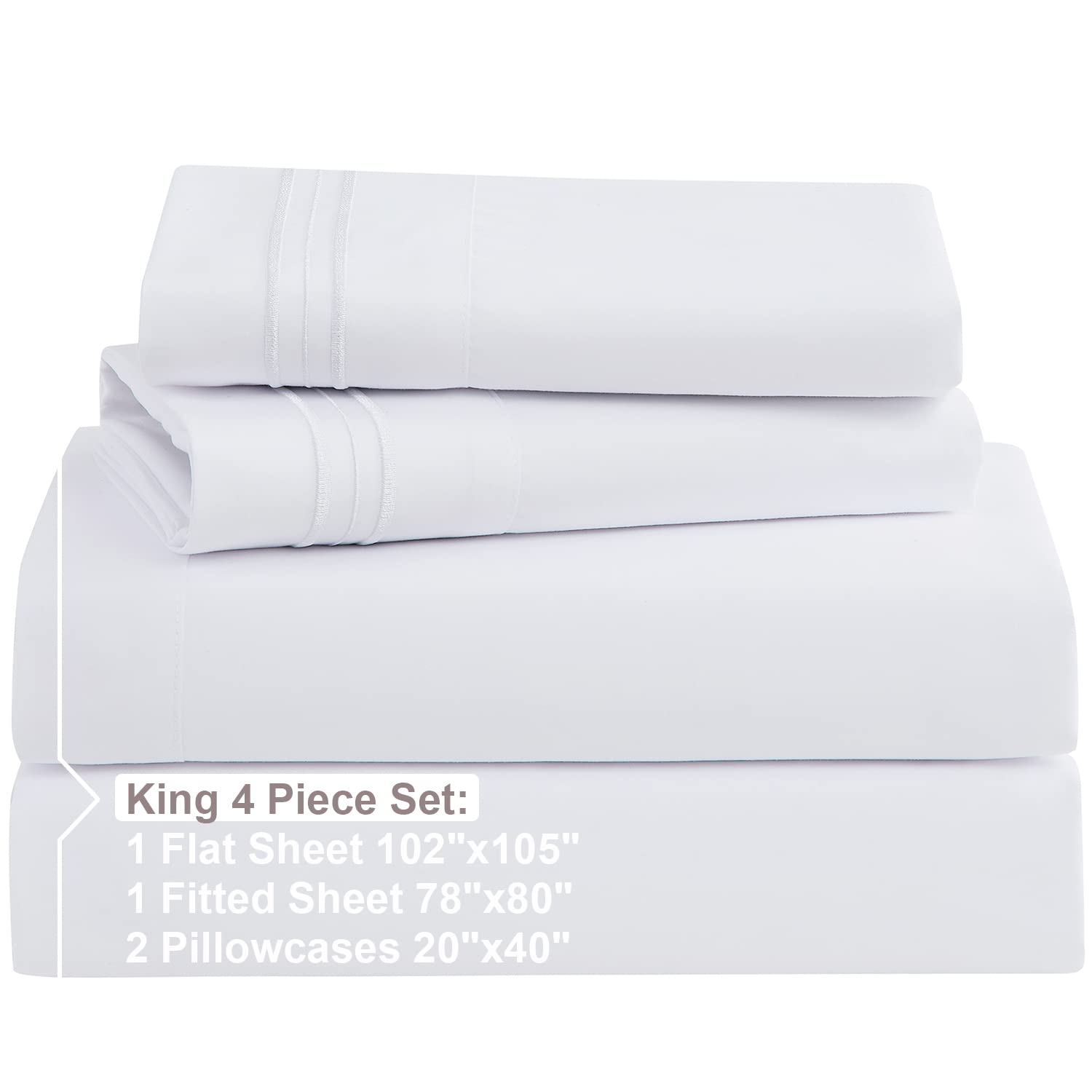 Nestl Double Brushed White Duvet Cover King Size 3 Piece Soft King Duvet Cover Set + King Sheets Set White 4 Piece Bed Sheets for King Size Bed