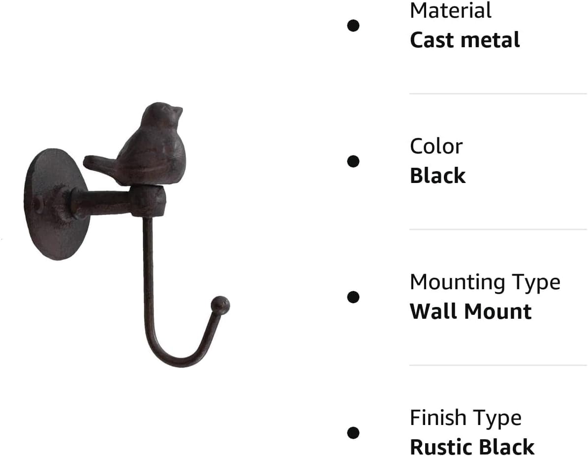 Colonial Tin Works 520013 Songbird Wall Hook, Brownish Black (Set of 2)