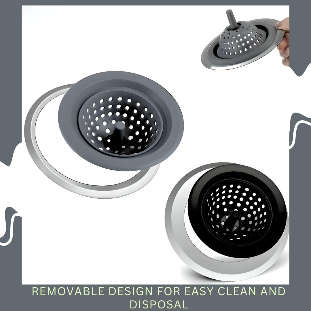 TIME OF SHOP - 1Pair Sink Strainers for Kitchen Sink Food Catcher with FREE Universal Drain Stopper. These Cleaning Products,Sink Stopper Kitchen Drain and Drain Cover Shower are Apartment Must Haves!