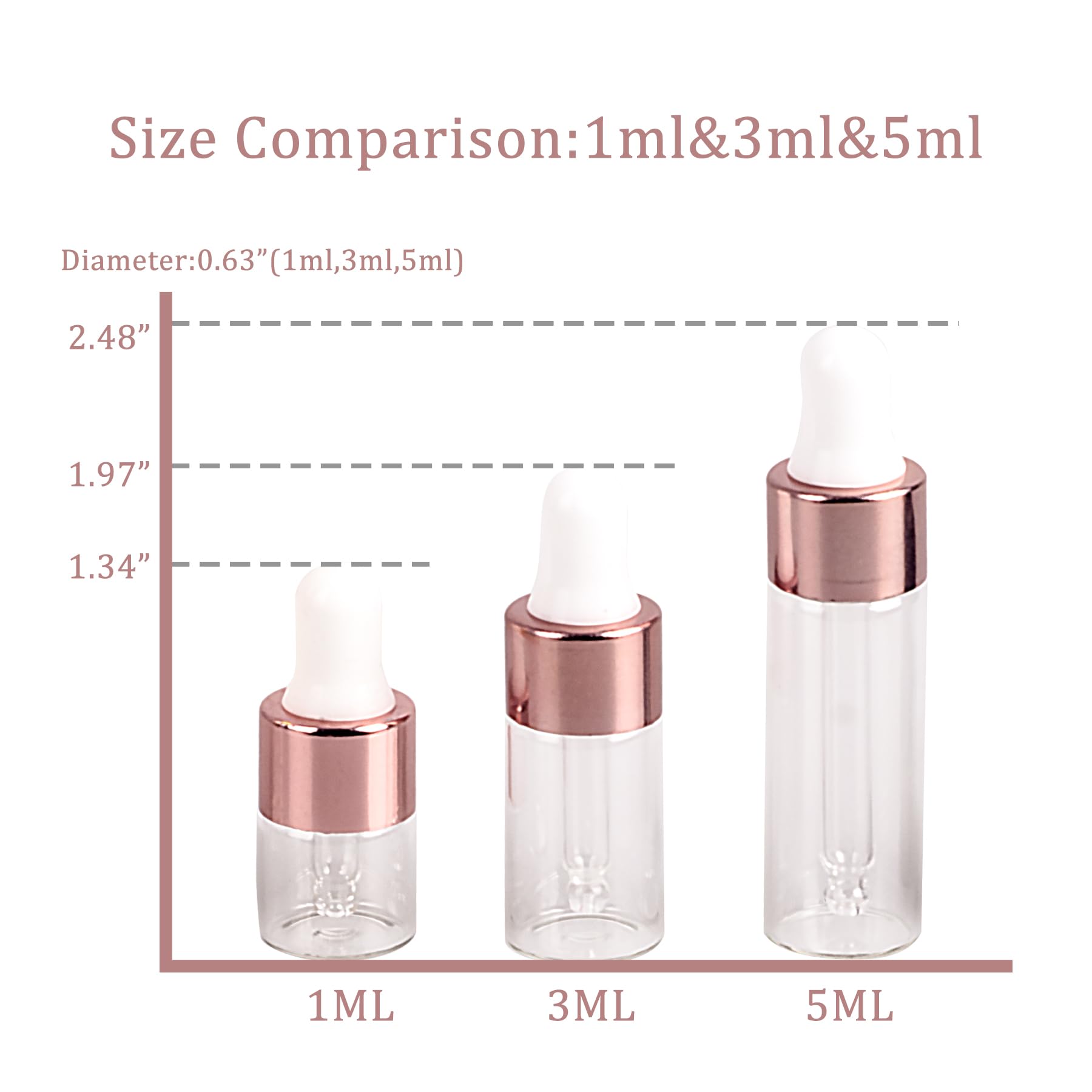 Easeen 50 Pcs Sample Dropper Bottles, 1ml Mini Dropper Bottles with 2 Pcs Plastic Droppers for Traveling Essential Oils DIY Cosmetic Liquid Sample Perfume (Rose Gold)