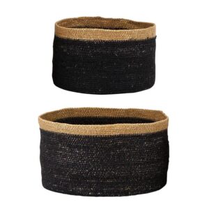 Santa Barbara Storage Basket Woven Wicker Baskets Pure Design Tall Nesting Baskets, Set of 2, Black/Tan Seagrass