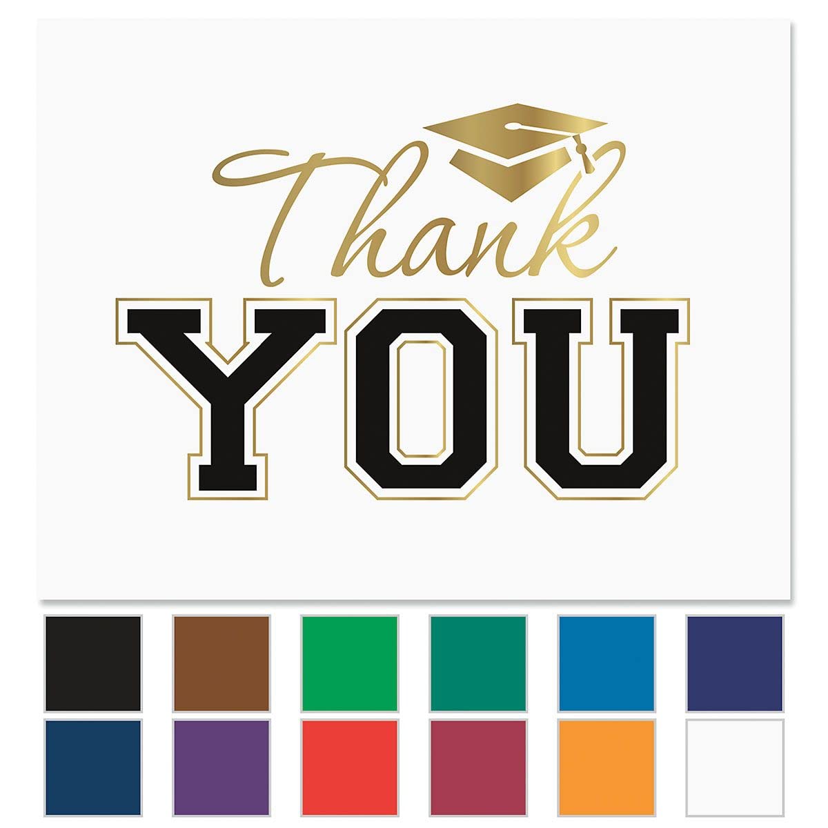 Current School Colors Graduation Thank You Note Card Set Red & Gold Foil - Set of 40, Envelopes Included, 4-1/4" x 5-1/2", Blank Inside, Value Pack