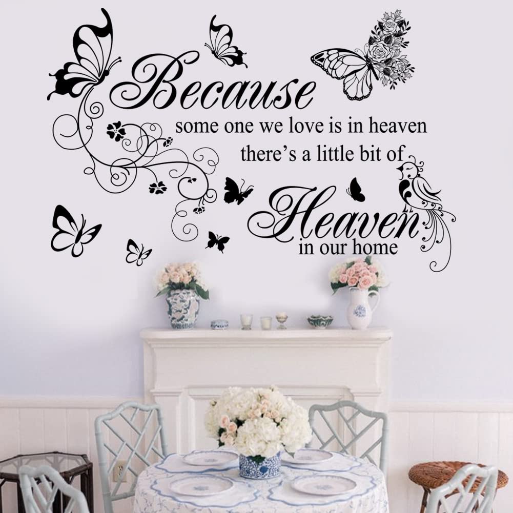 Wall Decals Inspirational Wall Saying Because Someone We Love is in Heaven Vinyl Wall Decor Peel and Stick Lettering Words Memory Wall Art Sign Wall Sticker for Living Room Bedroom Home Decor.