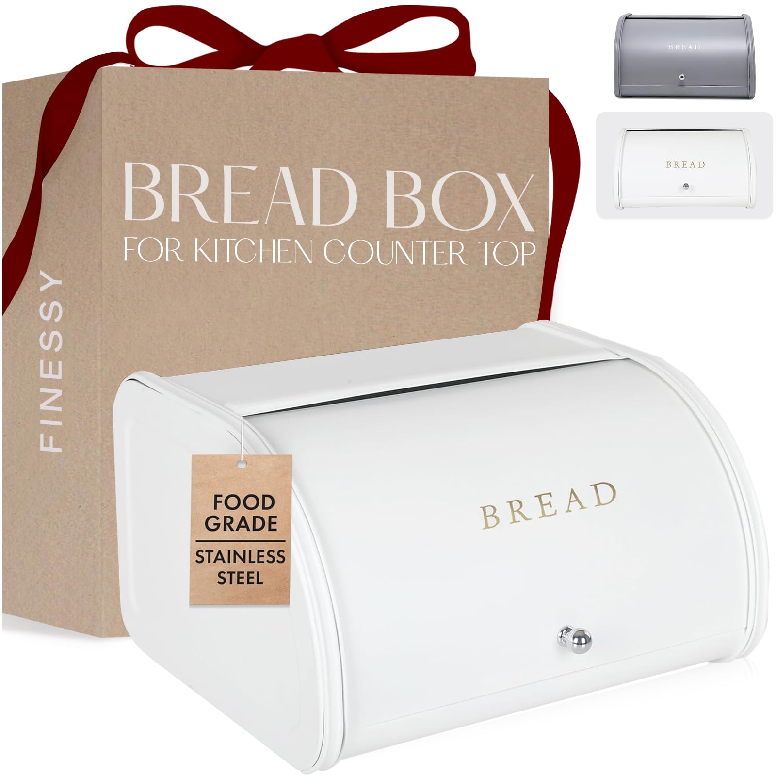 White Modern Bread Box for Kitchen Countertop, Homemade Bread Storage Container Fresh Sourdough Loaf Box for Kitchen Counter, Breadbox for Kitchen Countertop, Bread Holder for Kitchen Counter Keeper