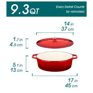 vancasso Enameled Cast Iron Dutch Oven, 9.3 Quart Dutch Oven Pot with Lid, Oval Dutch Oven Cast Iron Pot with Non Stick Enamel Coating for Bread Baking, Red