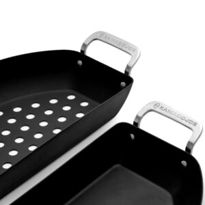 Kamado Joe Karbon Steel Pre-Seasoned Carbon Steel Non-Stick Half-Moon Pans with One Solid Pan and One Perforated Pan for Classic Joe and Big Joe Kamado Grills, Model KJ15124822