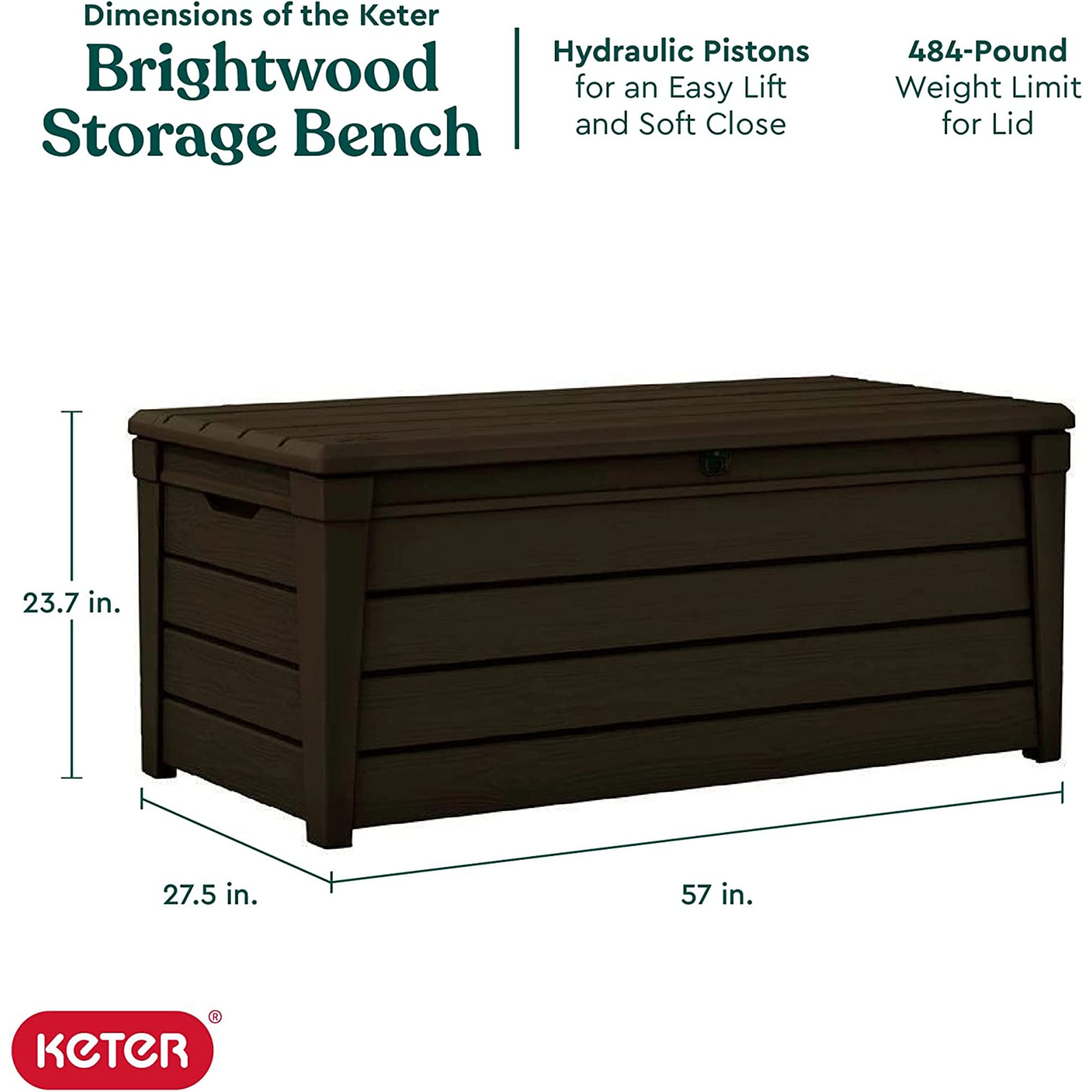 Keter 2 Pack Storage Bench, Weatherproof Resin Outdoor Backyard 120 Gallon Deck Box, Brightwood, Brown