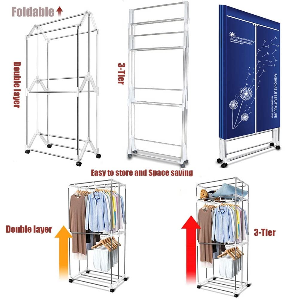 Foldable Electric Heated Clothes Airer Dryer Rack with Remote Control,2/3-Tier Household Dryer,1500W Warm Air Drying Wardrobe,(Anion) Digital Timer,Quick Dry,for Apartments Laundry Dorm (Size : 3 Lay