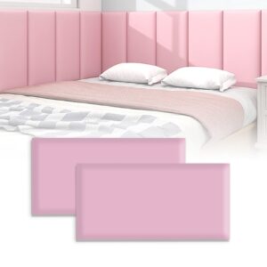 vedhaa 3d anti-collision wall padding for kids, peel and stick upholstered wall panels, queen headboard, playroom decorative protection panel, pack of 2 panels sized 23.6” x 11.8” (pink)