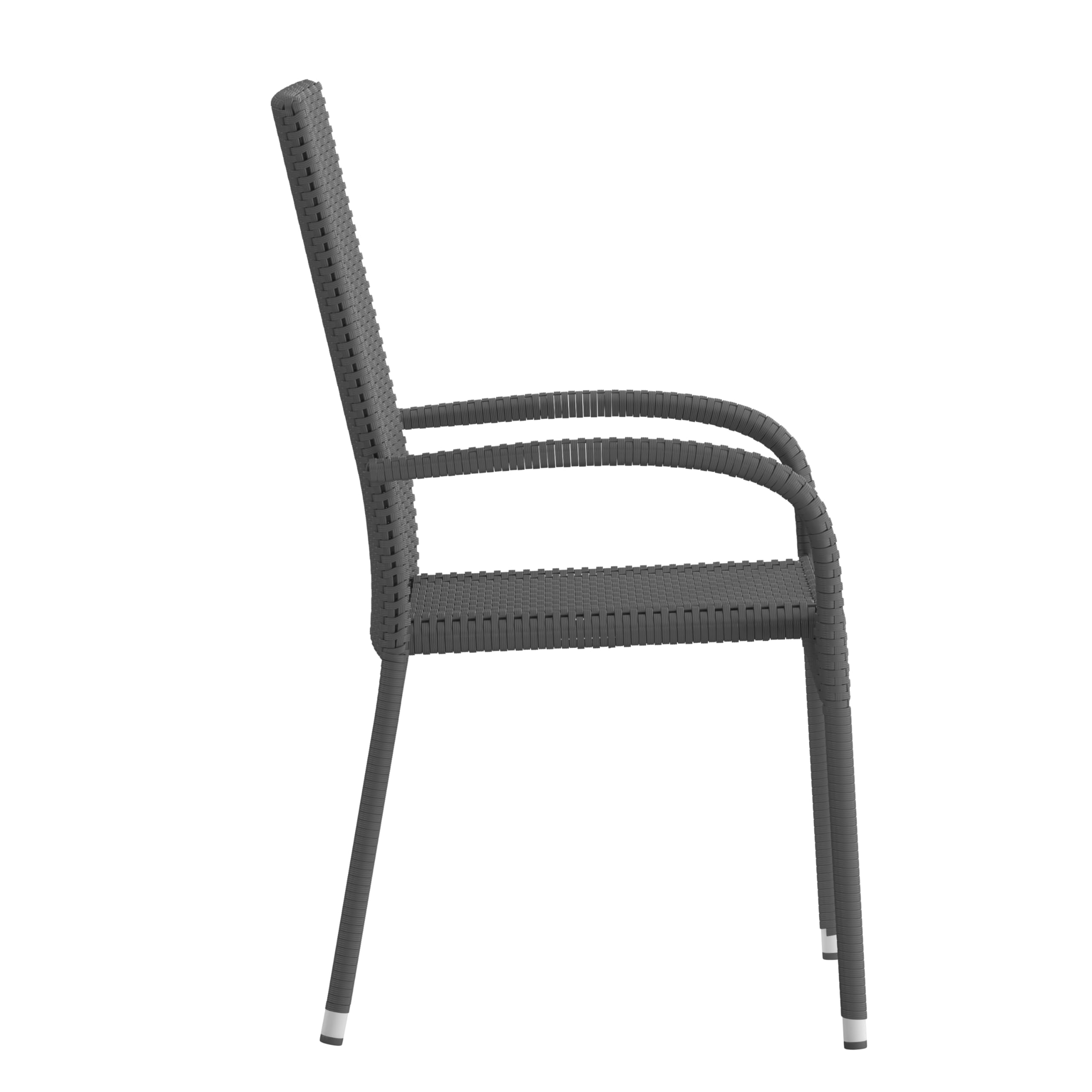 EMMA + OLIVER Sala Stacking All-Weather Patio Chair - Gray Woven Polyethylene Wicker - Powder Coated Steel Frame - for Indoor & Outdoor Use - Set of Four