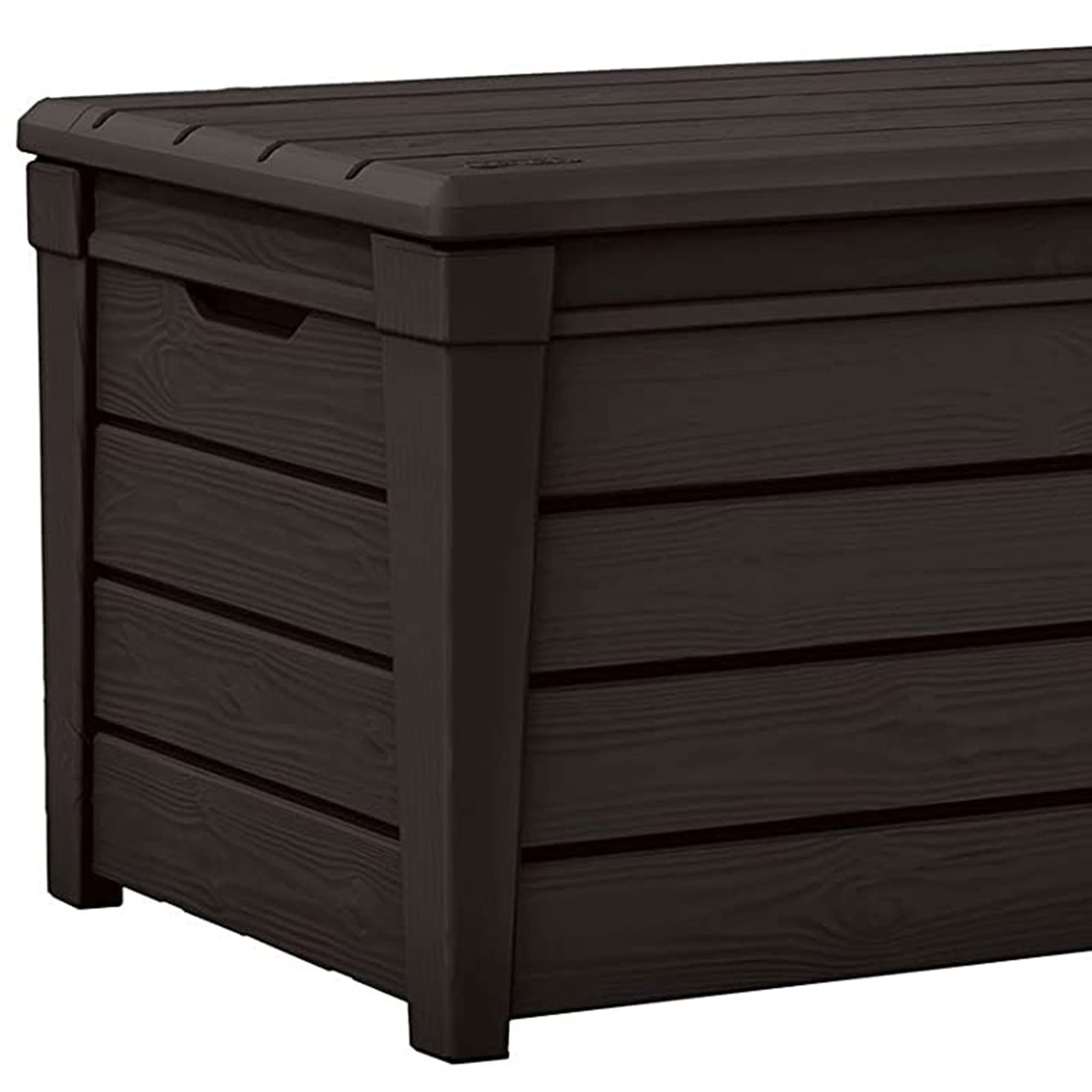 Keter 2 Pack Storage Bench, Weatherproof Resin Outdoor Backyard 120 Gallon Deck Box, Brightwood, Brown