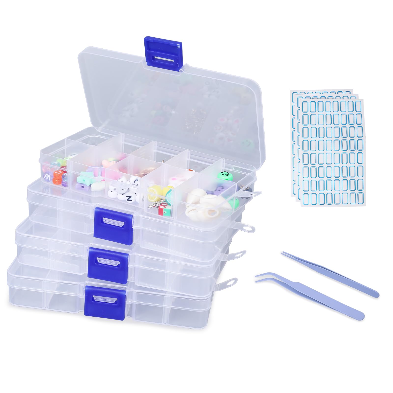 4 Pack 10 Grids Plastic Box Organizer with Dividers, Clear Bead Storage Box Plastic Jewelry Organizer Compartment, Small Parts Plastic Box Organizer for Craft Bead Jewelry Earring Fishing Tools