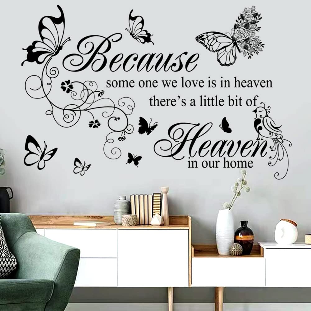 Wall Decals Inspirational Wall Saying Because Someone We Love is in Heaven Vinyl Wall Decor Peel and Stick Lettering Words Memory Wall Art Sign Wall Sticker for Living Room Bedroom Home Decor.