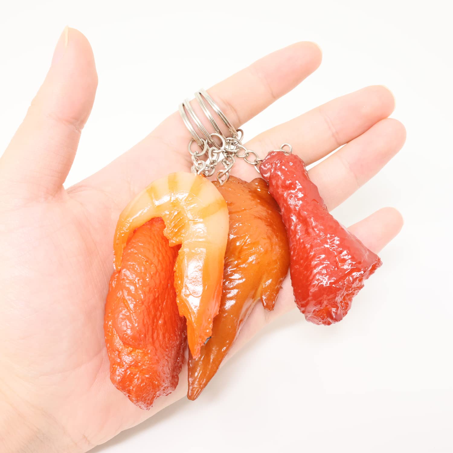 Honbay 8PCS Imitation Food Keychain Artificial Fake Chicken Leg Chicken Wing Shrimp Pendant Keyring Faux Food Key Fob PVC Key Chain Car Key Holder Key Rings Backpack Christmas Tree Hanging Ornament