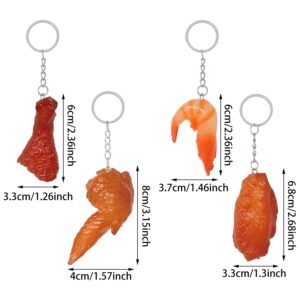 Honbay 8PCS Imitation Food Keychain Artificial Fake Chicken Leg Chicken Wing Shrimp Pendant Keyring Faux Food Key Fob PVC Key Chain Car Key Holder Key Rings Backpack Christmas Tree Hanging Ornament