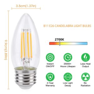 KINUR E26 Candelabra led Light Bulbs 4 Watt (40 Watt Equivalent) LED Chandelier Light Bulbs 2700K Warm White Decorative Candle Light Bulb Ceiling Fan Bulb Non-Dimmable Glows in thedark 4Pack