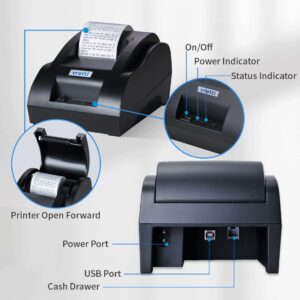 vretti Thermal Receipt Printer, 58mm Small USB Thermal Printer with High-Speed Printing Support to ESC/POS/Window and Mac System, Portable Restaurant Kitchen Printer for Cash Register