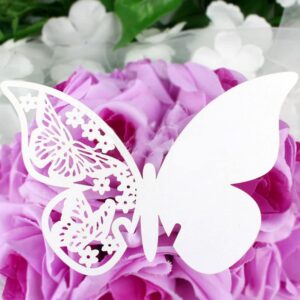 GSHLLO 50 Pcs Paper Butterfly Table Place Name Cards 3D Butterfly Wall Stickers Decor Wine Glass Cup Decorations for Wedding Birthday Party Pink